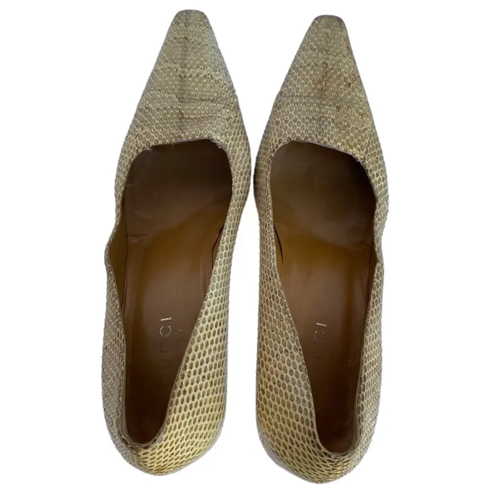 Vintage Gucci Tan Snakeskin Snip Toe Slip On Classic Heeled Pumps Size 9B - Picture 10 of 10